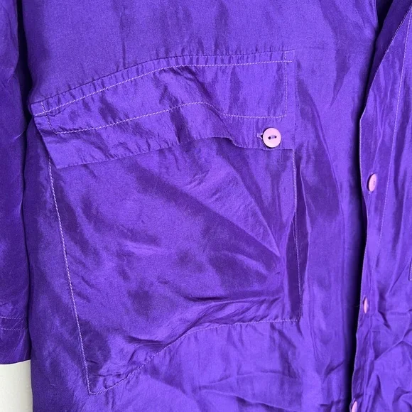 vintage 100% silk men’s button down short sleeve shirt in purple sz M oversized - Picture 3 of 5